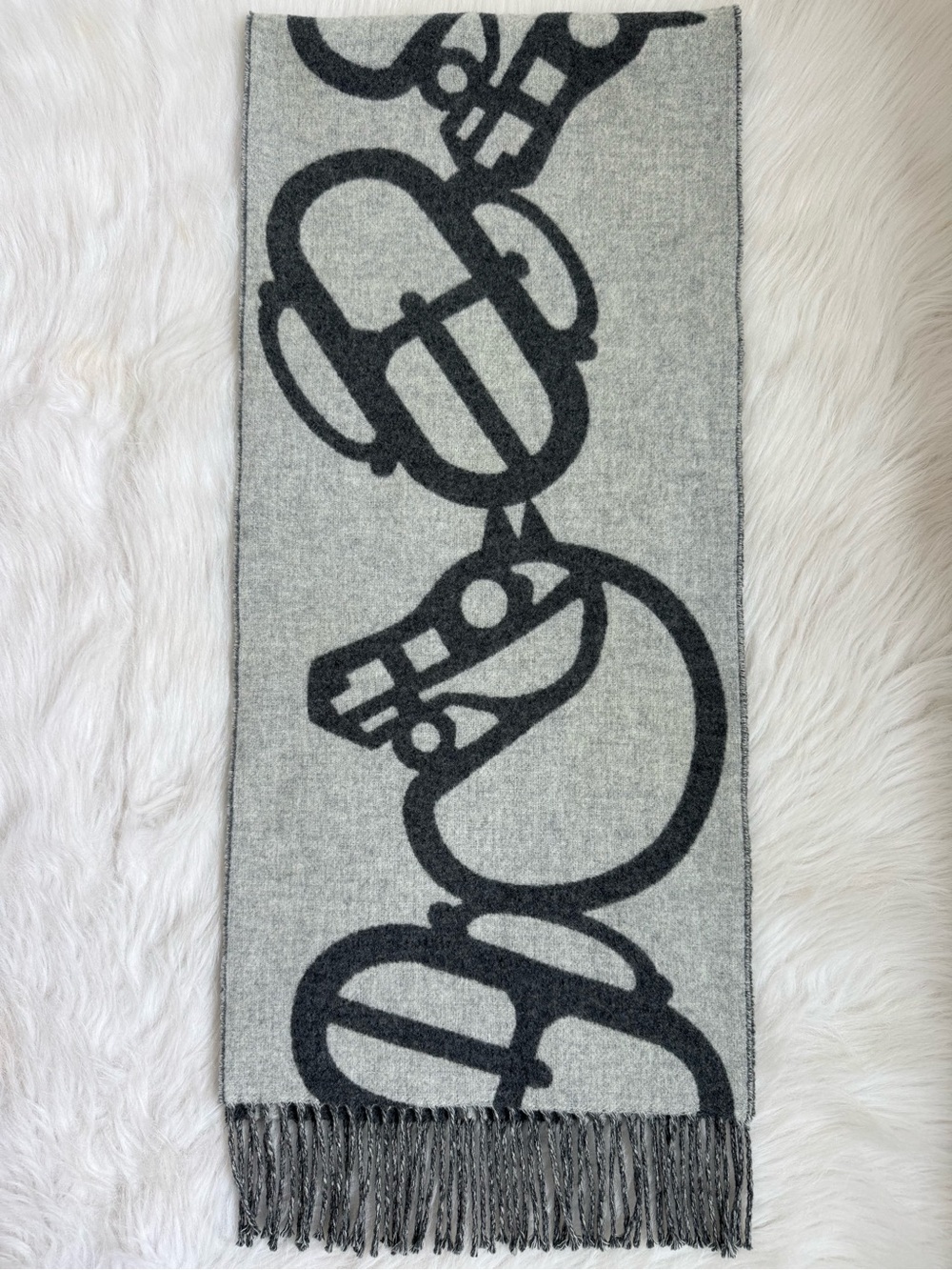 Hermes cashmere grey Boucles et Camails muffler scarf with box and full set - Picture 4 of 11